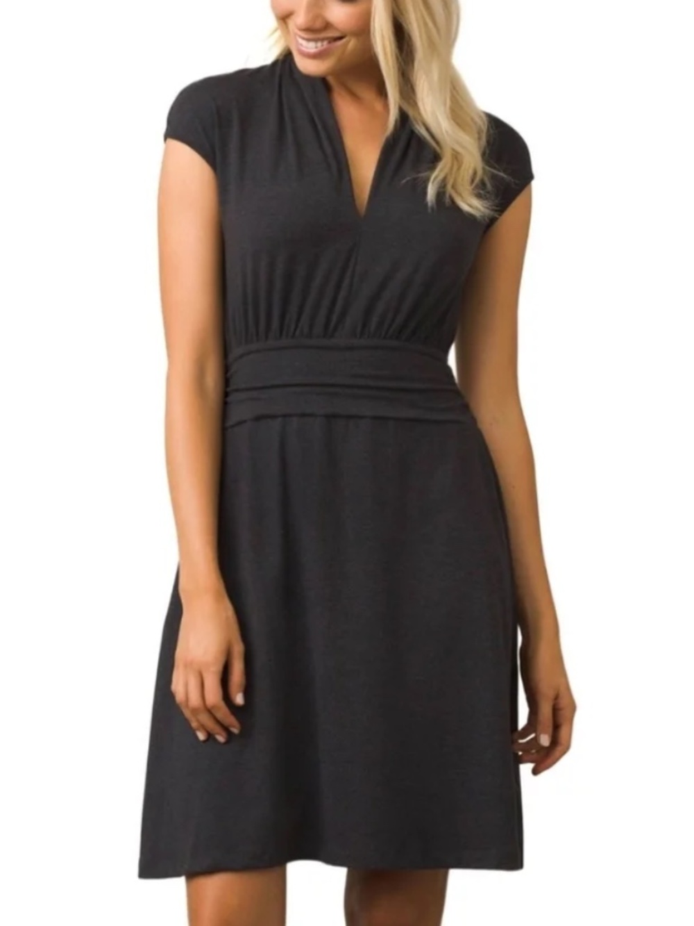 Prana Berry Dress V-Neck Stretch Jersey Charcoal Size Medium New NWOT